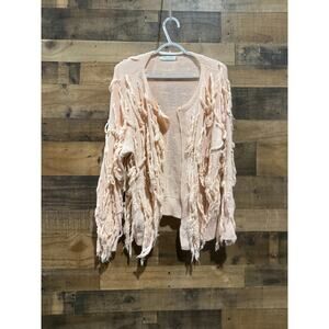 Misslook Women’s Light Pink Ruffled Open-Front Cardigan – Size Medium